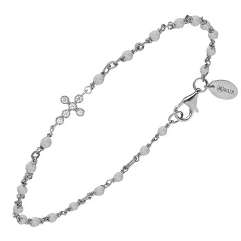 Bracelet Argent Rhodié Croix Zirconium Blanc Et Pierres Labradorite