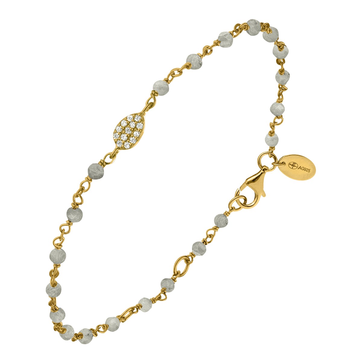 Bracelet Argent Doré Goutte Serti Blanc Pierres Labradorite