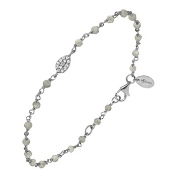 Rhodium Silver Drop Bracelet Set with White Labradorite Stones