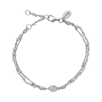 Rhodium Silver Double Chain Drops And Labradorite Stones Bracelet