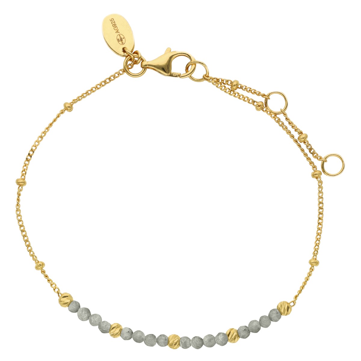 Bracelet Argent Doré Pampilles Dorées Et Pierres Naturelles Labradorite