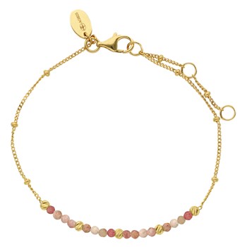 Silver Bracelet Gold Tassels And Natural Strawberry Pink Quartz Stones