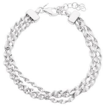 Bracelet Argent Rhodié Triple Mailles Torsadées Diamantées