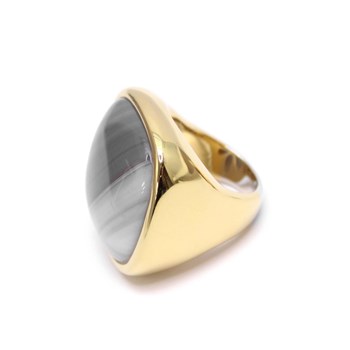 Bague à Volume Carrée En Argent Doré Et Pierre Naturelle Agate Grise