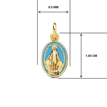 Médaille Vierge Miraculeuse Or Jaune 18 Carats 750/000 et Email Bleu - Chaîne Dorée