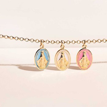 Médaille Vierge Miraculeuse Or Jaune 18 Carats 750/000 et Email Bleu - Chaîne Dorée