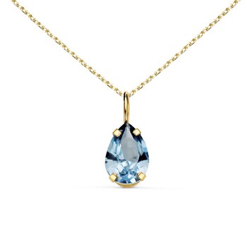 Necklace - Pendant 18 Carat Yellow Gold 750/000 - Blue Topaz Zirconium - Gold Chain