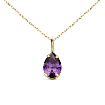 Collier - Pendentif Or Jaune 18 Carats 750/000 - Zirconium Améthyste - Chaine Dorée