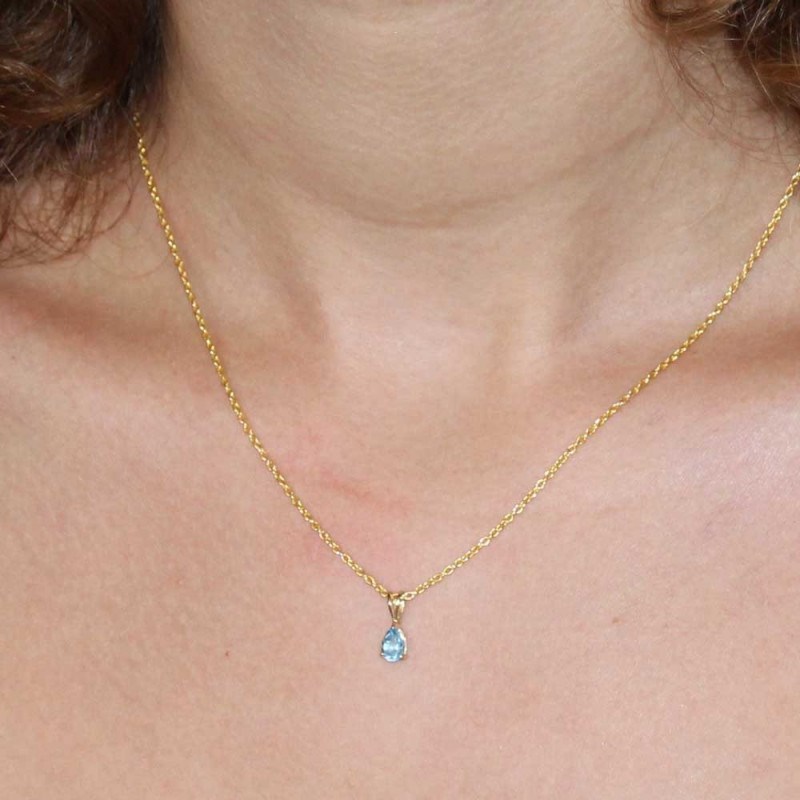 Collier - Pendentif Or 18 Carats 750/000 Jaune Topaze Bleue Goutte - Femme - vue 2
