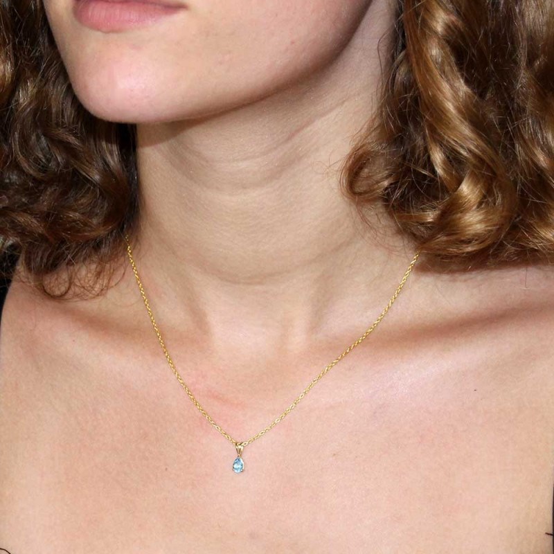 Collier - Pendentif Or 18 Carats 750/000 Jaune Topaze Bleue Goutte - Femme - vue 3