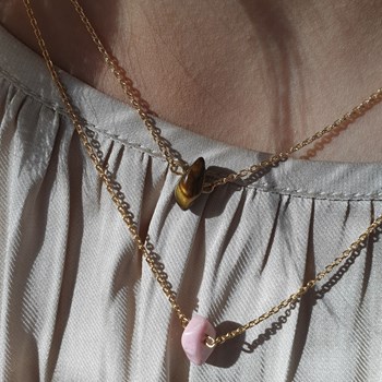 Collier caillou Rhodonite femme or