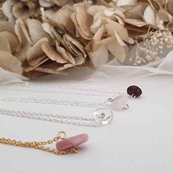Collier caillou Rhodonite femme or