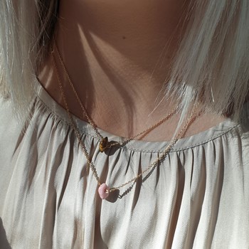 Collier caillou Rhodonite femme or