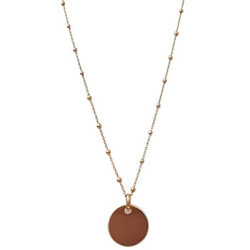 Collier chaîne perlé et médaille ronde femme or