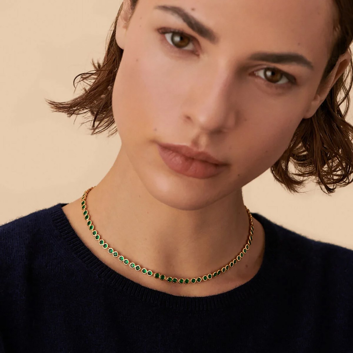 Collier Agatha Adamas laiton doré zirconium verts - vue 2
