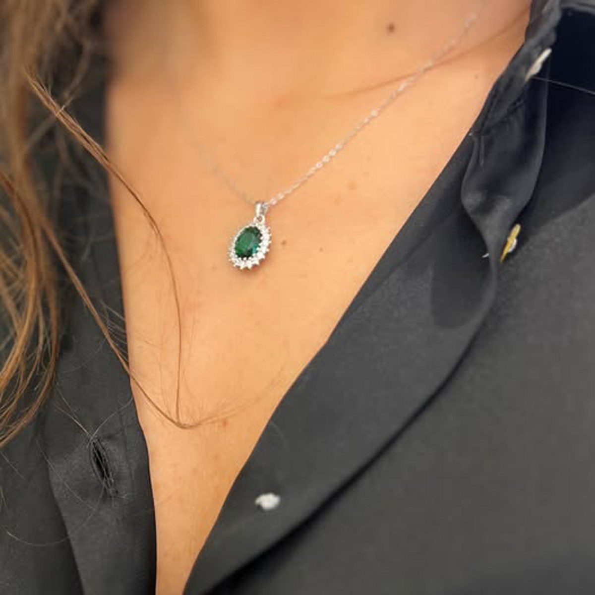 Collier Lotus Silver marguerite oxyde vert - vue 2