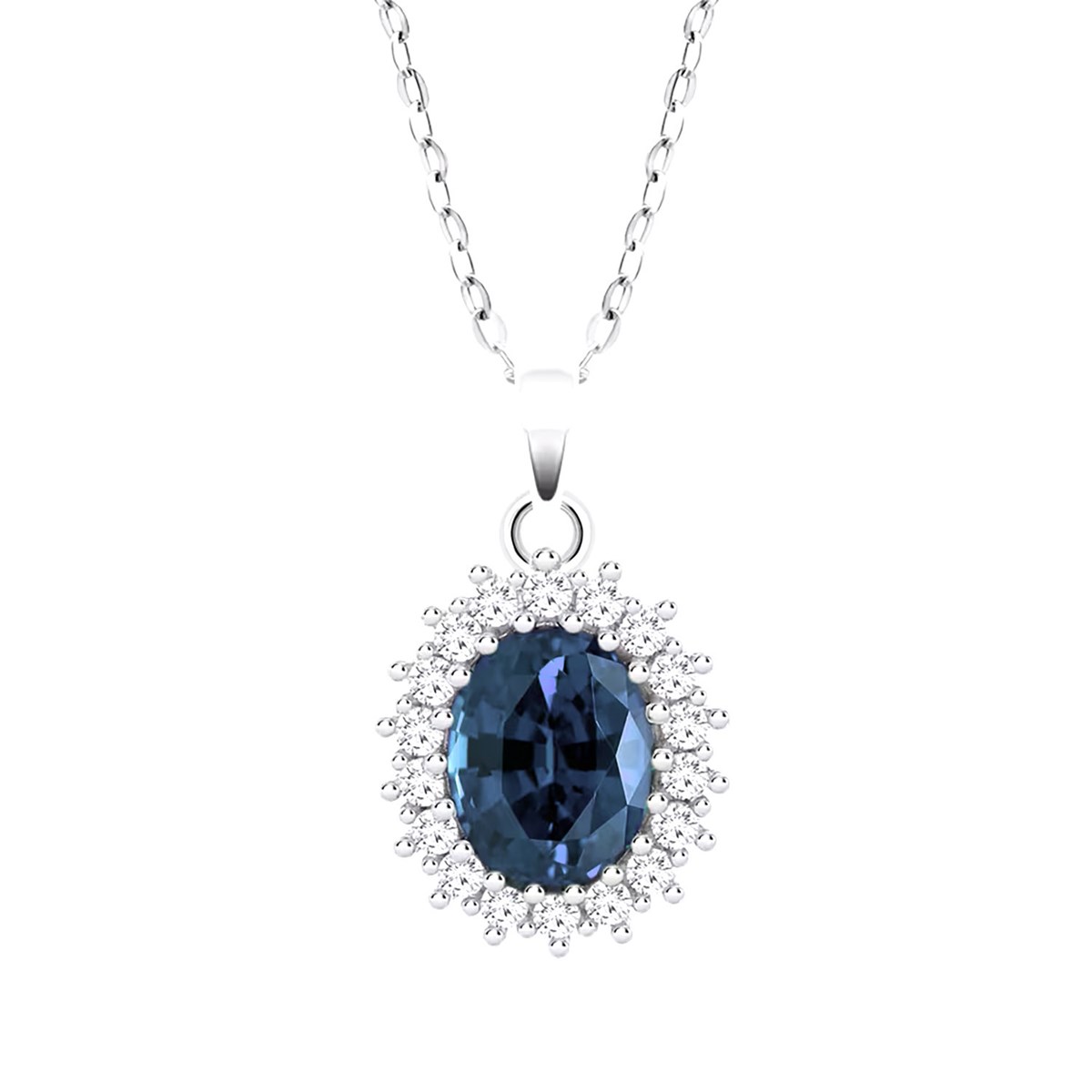 Collier Lotus Silver marguerite oxyde bleu