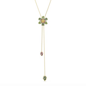 Sautoir en Y Swarovski Idyllia doré fleur verte