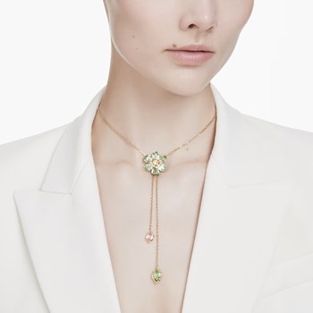 Sautoir en Y Swarovski Idyllia doré fleur verte