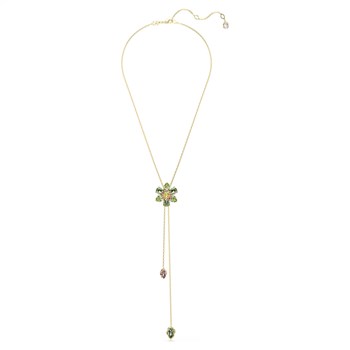 Sautoir en Y Swarovski Idyllia doré fleur verte