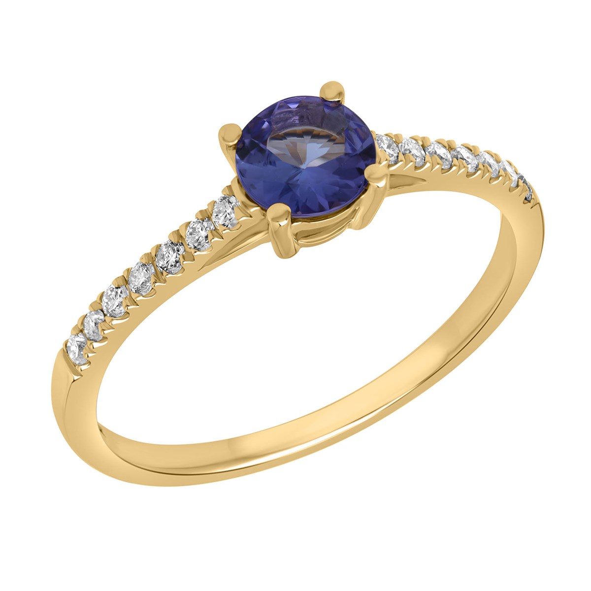 Solitaire accompagné or 18 carats tanzanite diamants - vue 2