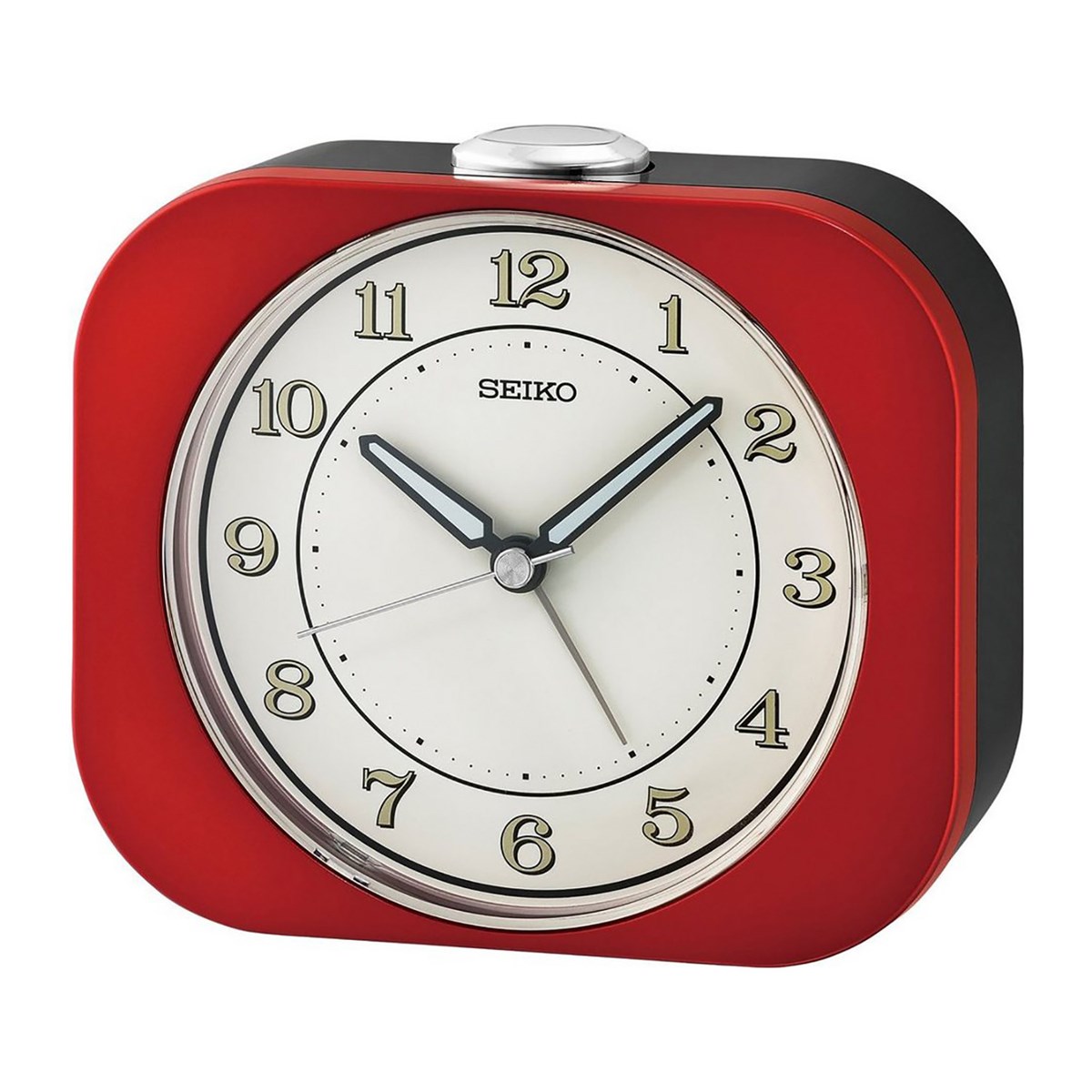 Réveil Seiko plastique rouge métallisé cadran blanc