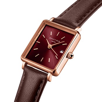 Montre femme Rosefield Boxy XS cuir marron foncé