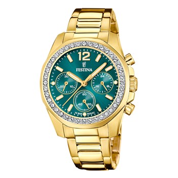 Montre femme Festina rainbow verte acier doré