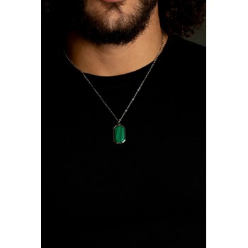 Mason single-pattern necklace in 316L steel with green malachite