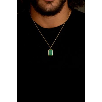Mason single-pattern necklace in 316L steel with green malachite
