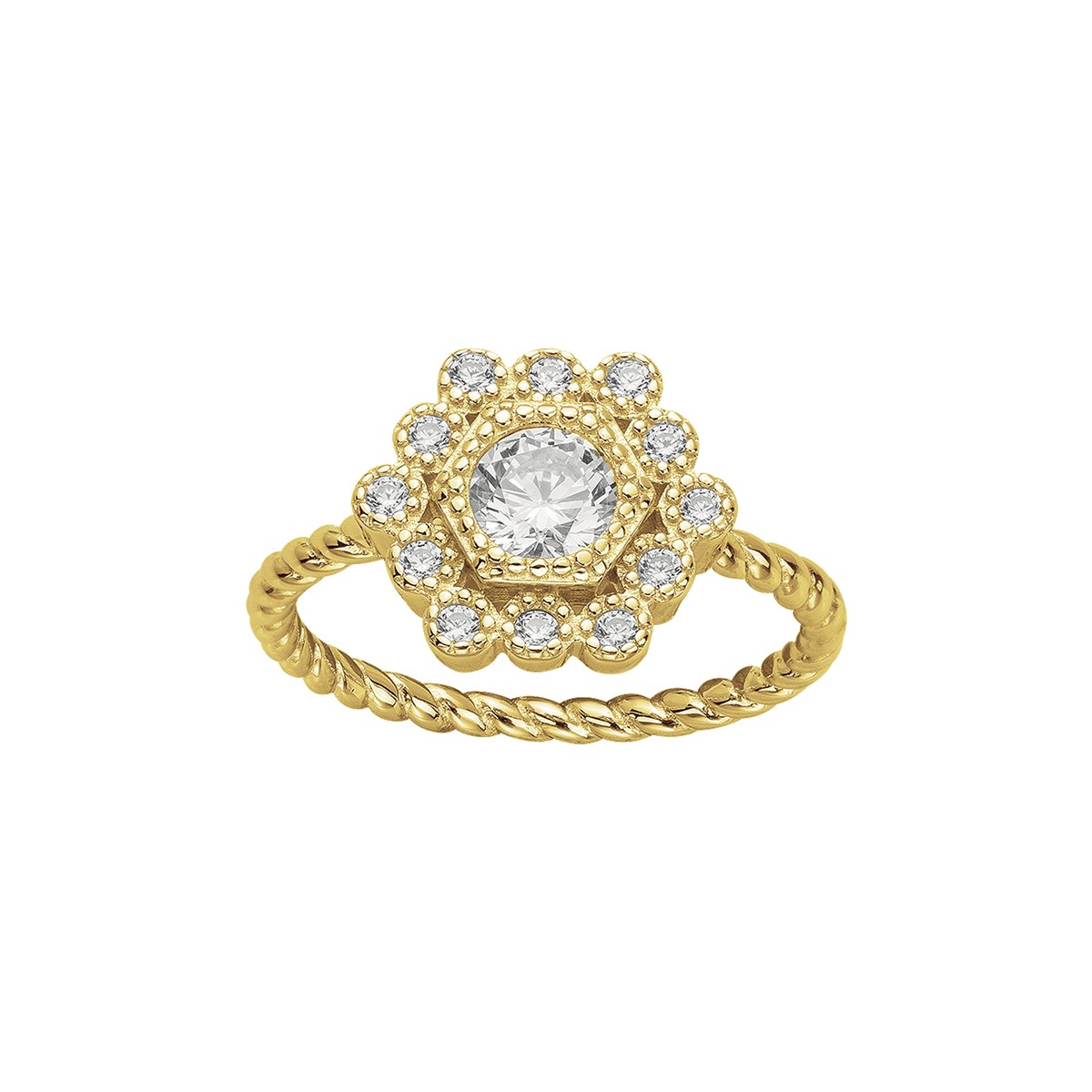 Bague en Plaqué Or avec oxyde de zirconium blanc