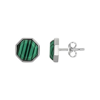 Mason stud earrings in 316L steel with green malachite