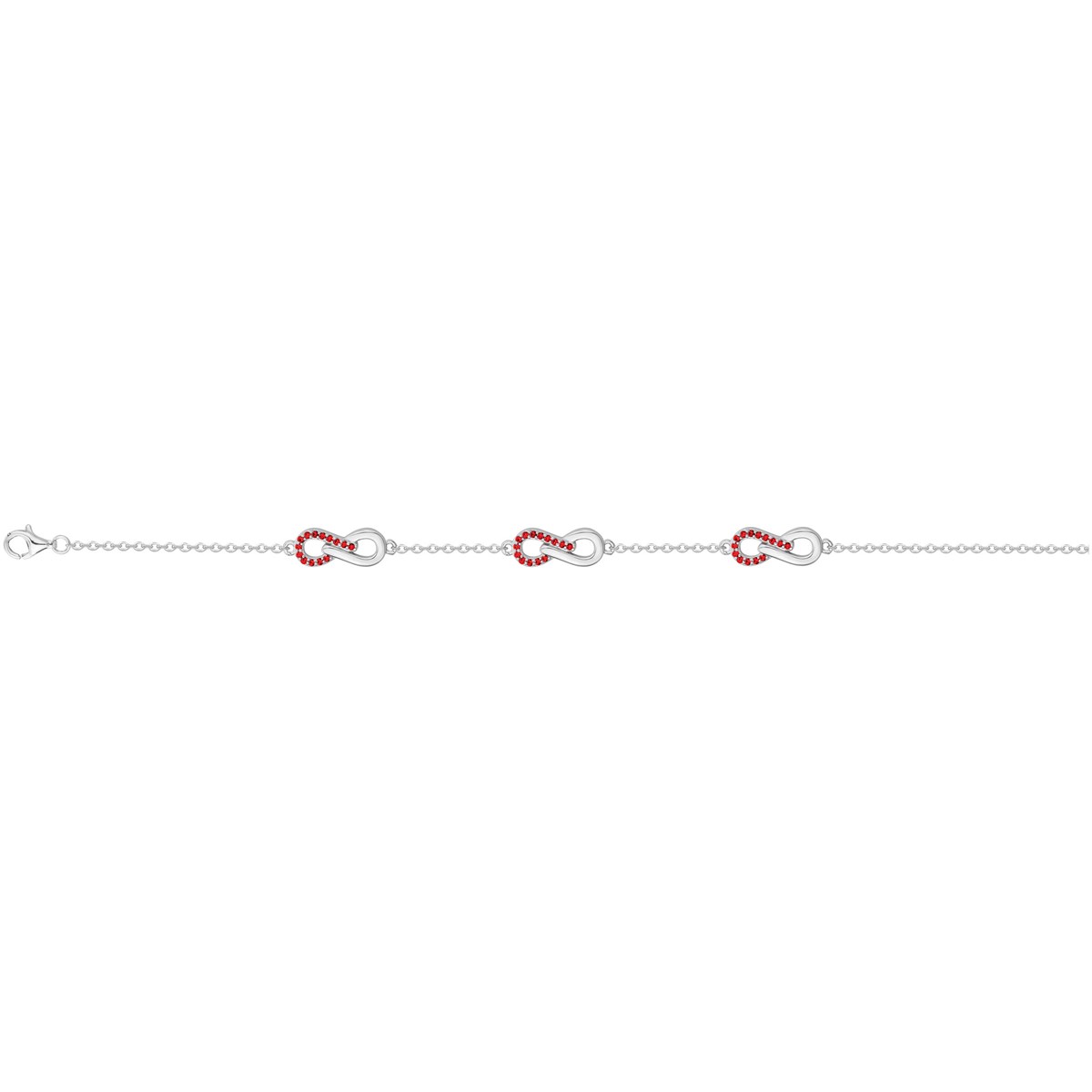 Bracelet souple multi-motifs en Argent avec oxyde de zirconium rouge rubis