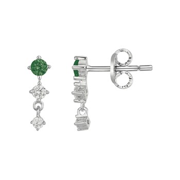 Boucles d'oreilles clous en Argent avec oxyde de zirconium vert emeraude
