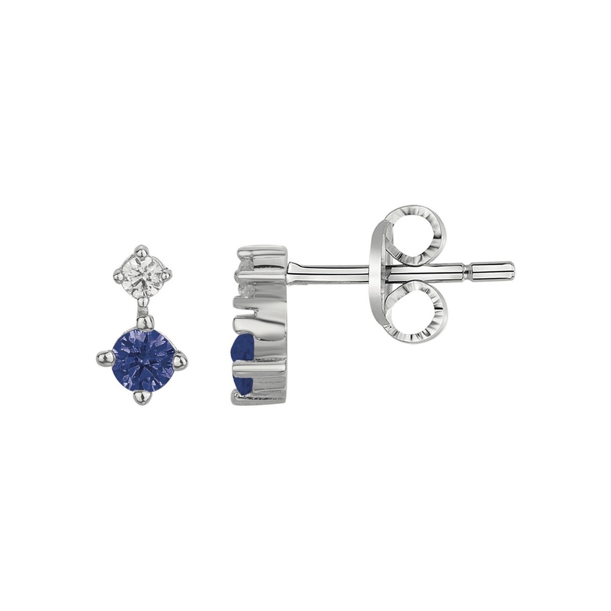 Boucles d'oreilles clous en Argent avec oxyde de zirconium bleu saphir