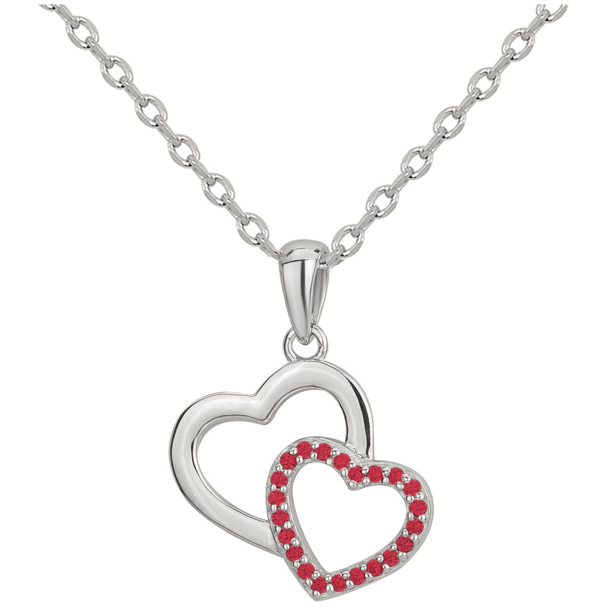 Collier mono-motif en Argent avec oxyde de zirconium rouge rubis