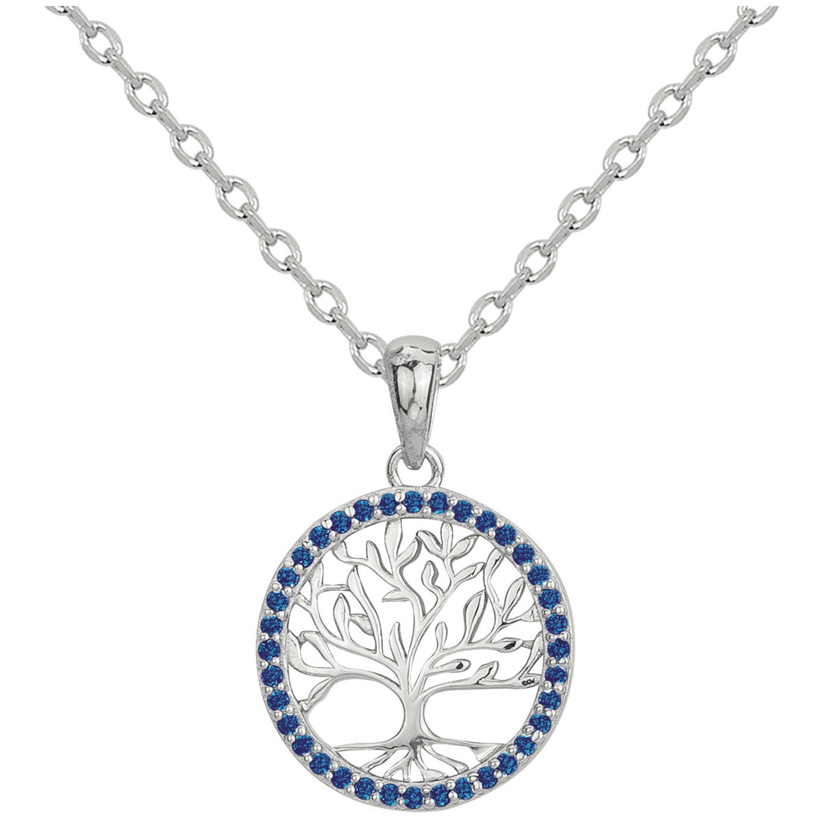 Collier mono-motif en Argent avec oxyde de zirconium bleu saphir