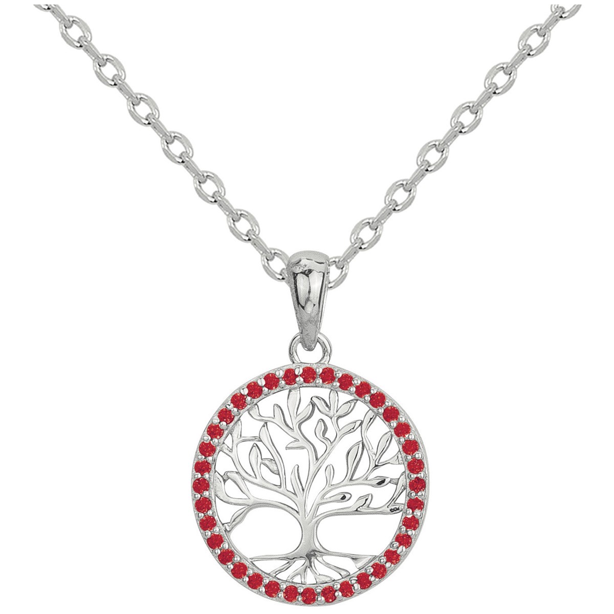 Collier mono-motif en Argent avec oxyde de zirconium rouge rubis