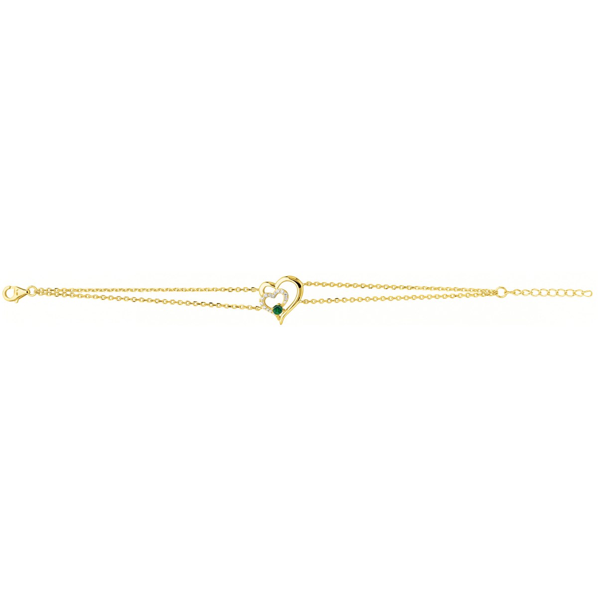 Bracelet souple mono-motif en Plaqué Or avec oxyde de zirconium vert emeraude