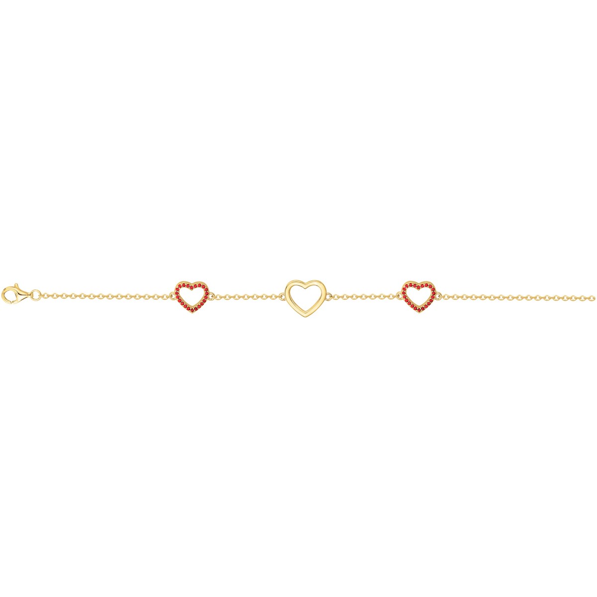 Bracelet souple multi-motifs en Plaqué Or avec spinelle rouge rubis