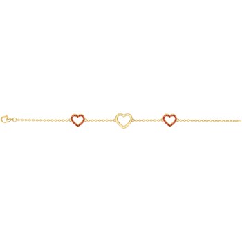 Bracelet souple multi-motifs en Plaqué Or avec oxyde de zirconium rouge rubis