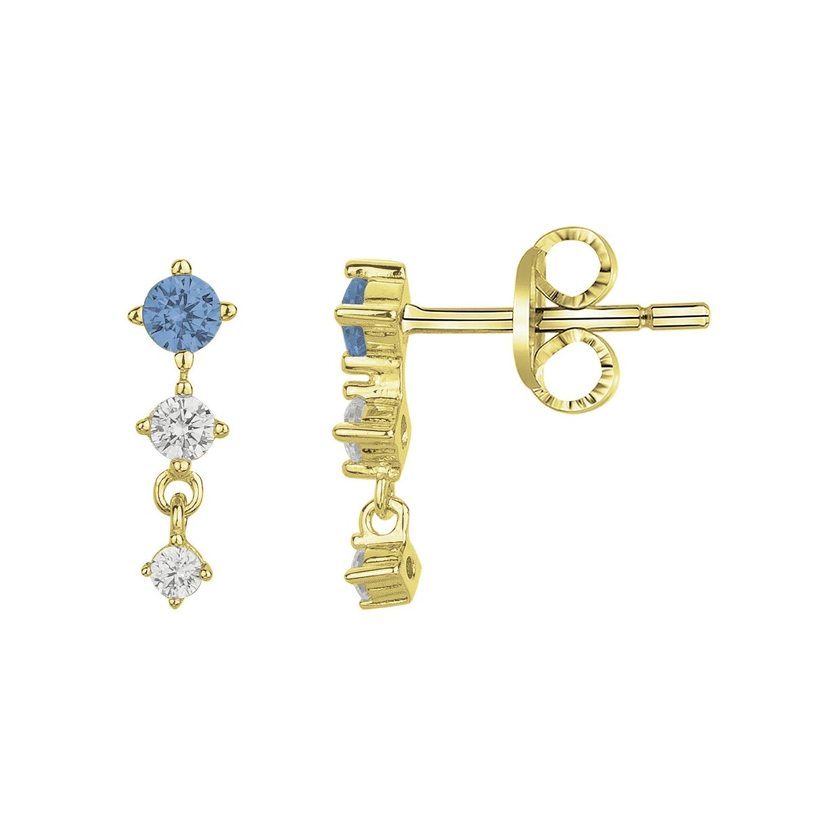 Boucles d'oreilles clous en Plaqué Or avec oxyde de zirconium bleu topaze