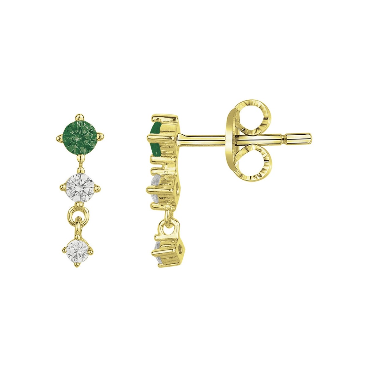 Boucles d'oreilles clous en Plaqué Or avec oxyde de zirconium vert emeraude