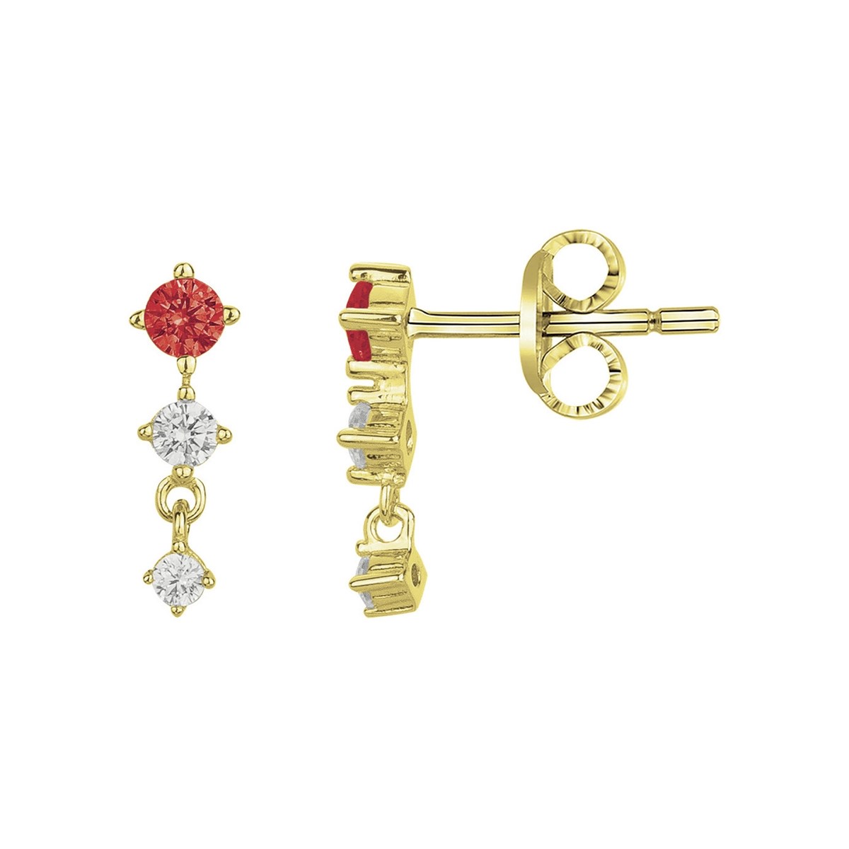 Boucles d'oreilles clous en Plaqué Or avec oxyde de zirconium rouge rubis