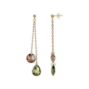 Boucles d'oreilles pendantes en Plaqué Or avec oxyde de zirconium marron