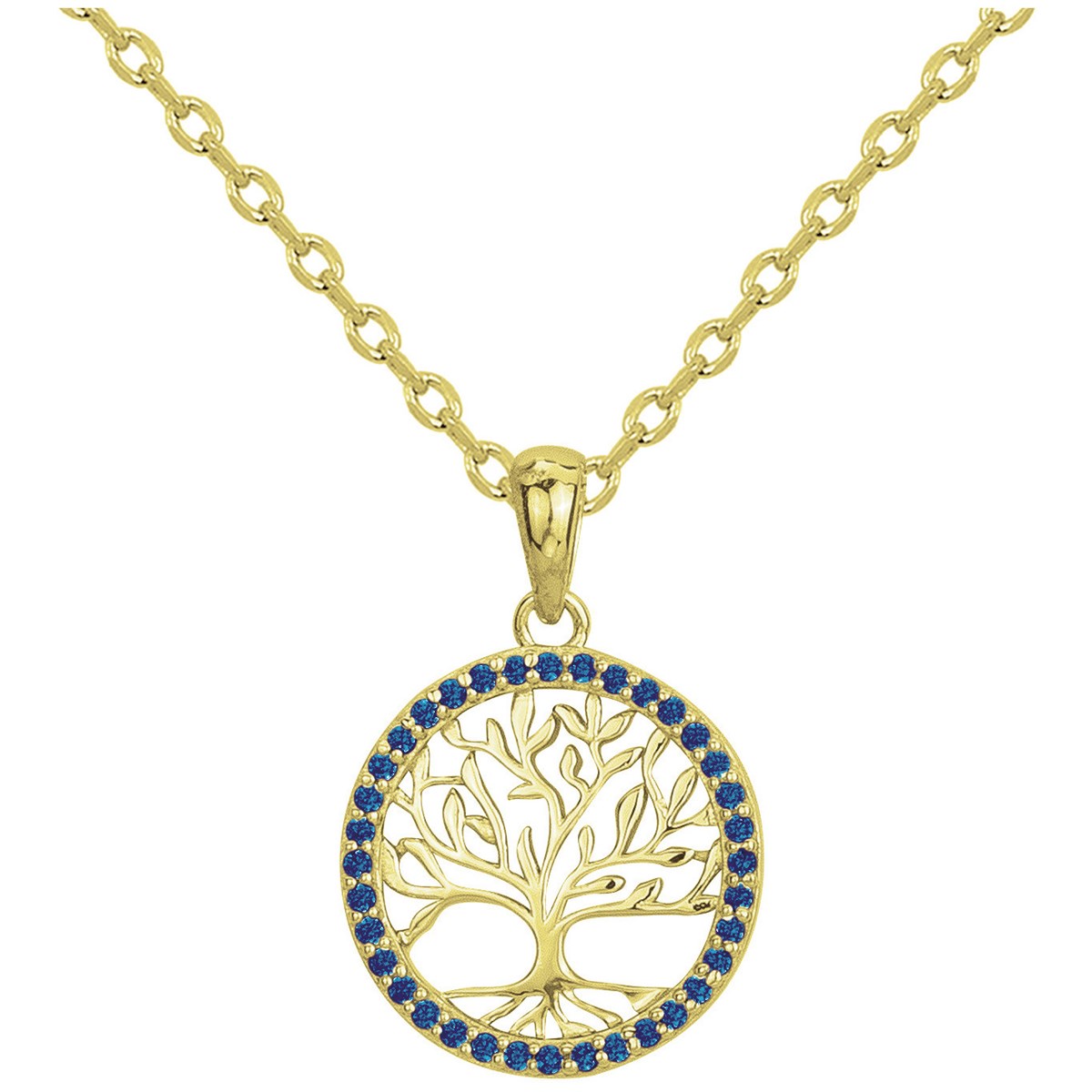 Collier mono-motif en Plaqué Or avec oxyde de zirconium bleu saphir