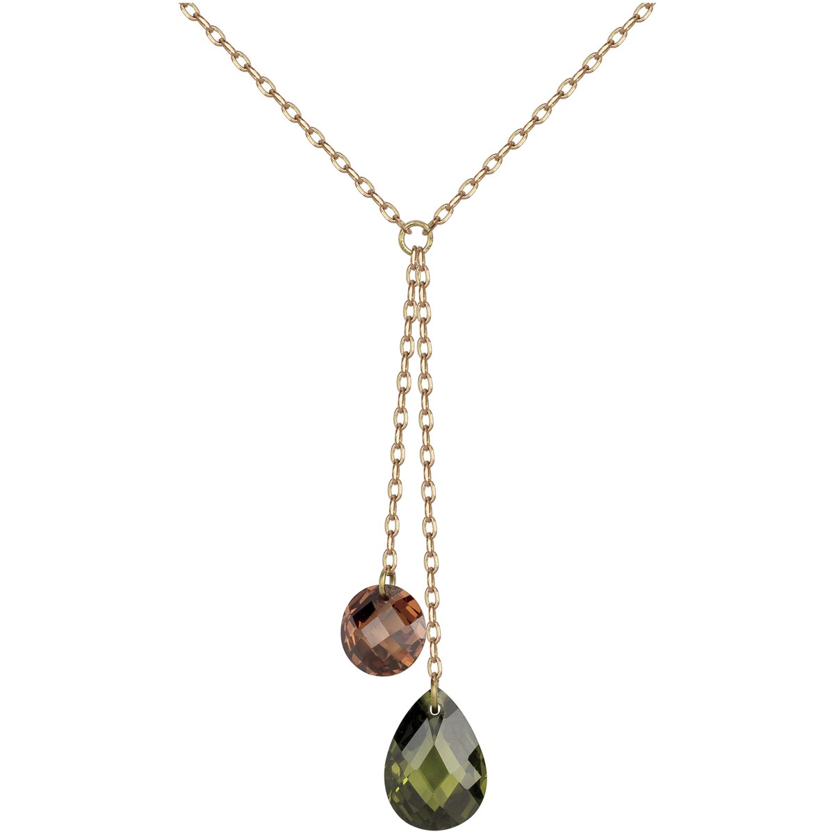 Collier Y en Plaqué Or avec oxyde de zirconium marron