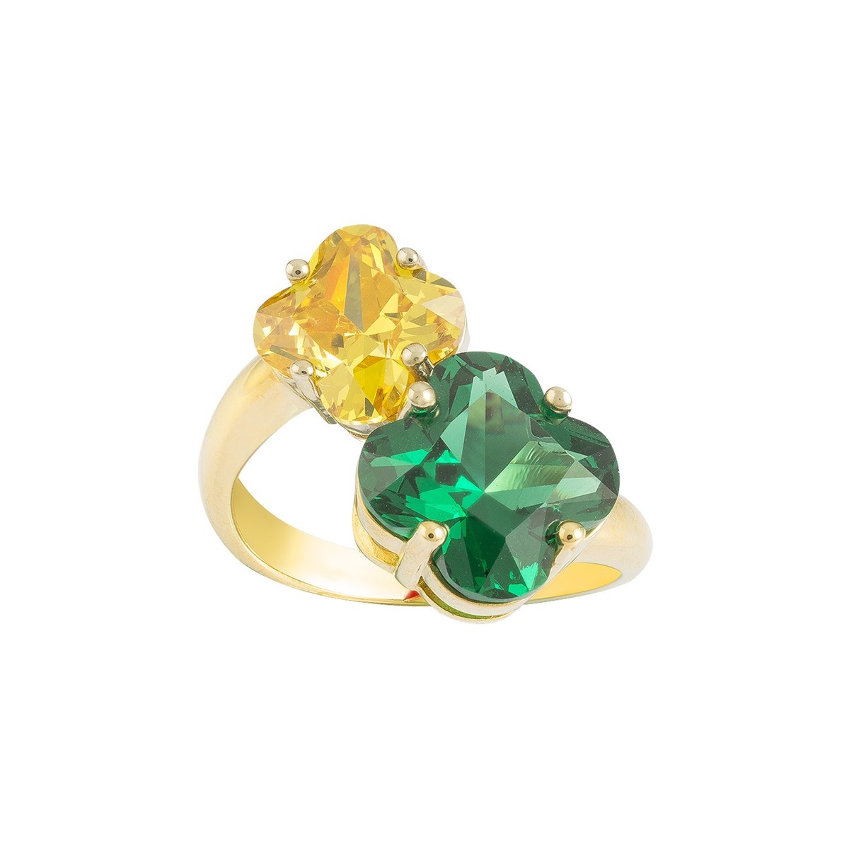Bague Charlène en Plaqué Or avec oxyde de zirconium vert et jaune