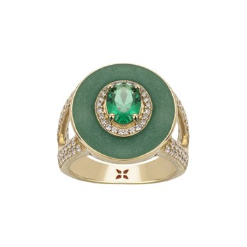 Bague Anne en Plaqué Or avec oxyde de zirconium vert emeraude