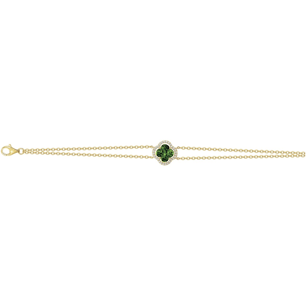 Bracelet souple mono-motif Thérèse en Plaqué Or avec oxyde de zirconium vert emeraude